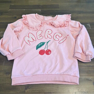 Bebe De Pino Pink Merci Cherries Sweater Peter Pan Collar Ruffle 110 4-5Y